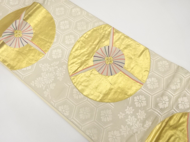 アンティーク　三つ扇に花模様織り出し袋帯（材料）